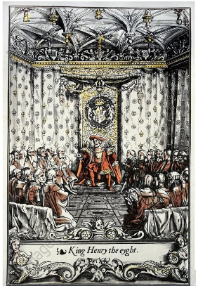 **A colour woodcut of Henry VIII and the Privy Council**