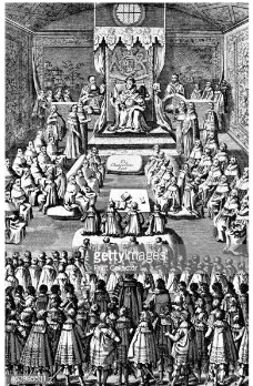 **Etching depicting Elizabeth in Parliament**
