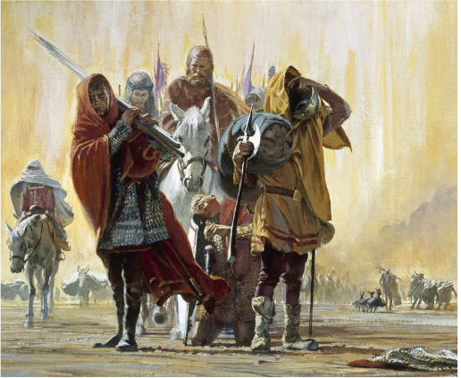 **A depiction of crusaders on their difficult journey across Asia Minor**