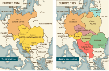 Map of Europe before and after Treaty of Versailles