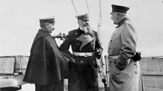 (From left to right) William II, Alfred von Tripitz, and Helmuth von Moltke on the battleship Friedrich der Grosse, 1912
