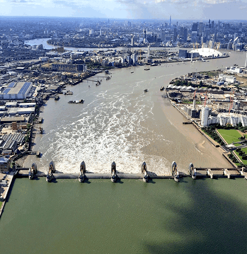 Thames Barrier preventing a flood in London