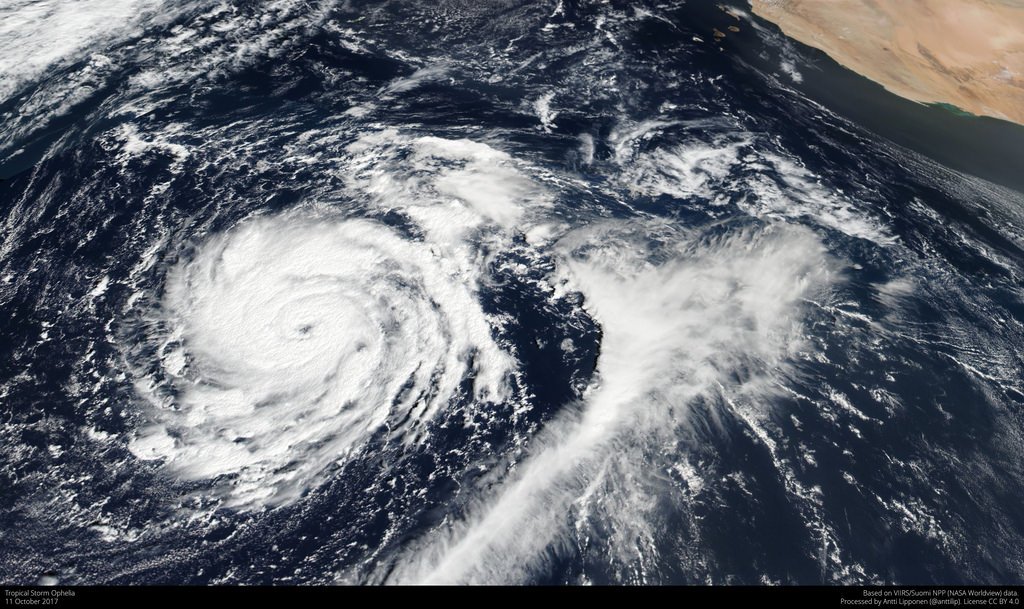 Tropical Storm tracked by satellite