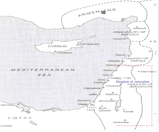 **Map showing the Kingdom of Jerusalem and its borders** 