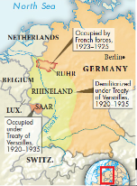 **Map showing contested German territories under the Treaty of Versailles**