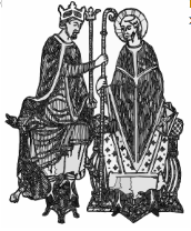 A woodcut by Philip Van Ness, A medieval king investing a bishop with the symbol of office