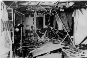 **Hitler's conference room at the Wolf's Lair after the failed attempt on his life on 20 July 1944**