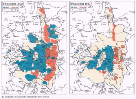 Population of Arabs and Jews in East Jerusalem (Map by Israel Kimhl)