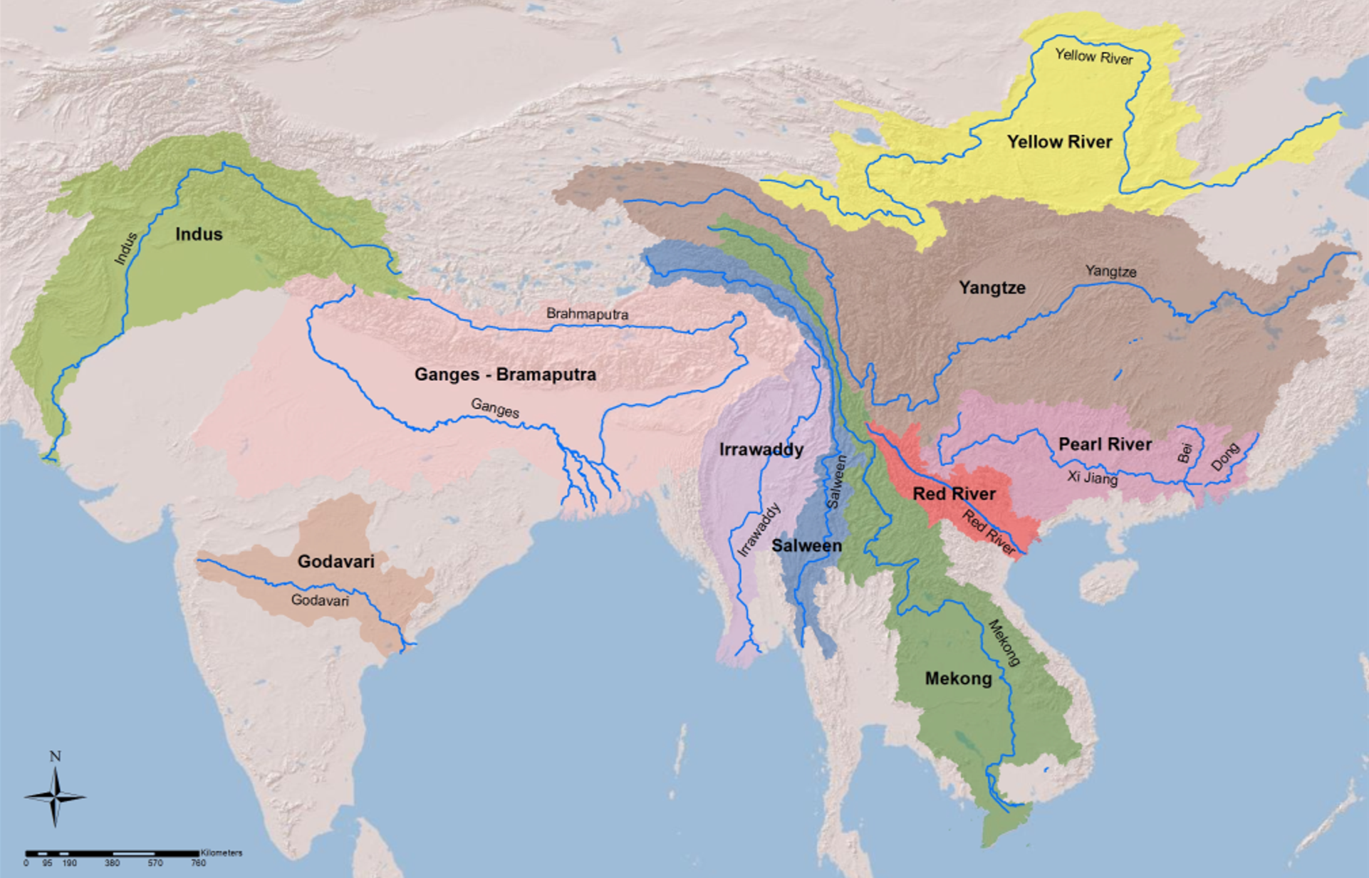                                           Major Watersheds and Rivers in Southern and Eastern Asia 
