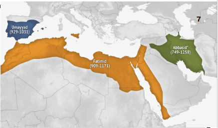 **Map showing the geographical scope of competing caliphates in 1000 AD**