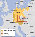 **Map showing the borders of Sudetenland**