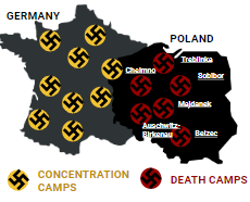 **Map showing concentration and death camps in Germany and Poland**