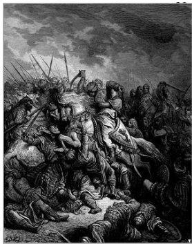 **Painting by Gustav Dore depicting Richard I and Saladin during the Battle of Arsuf**