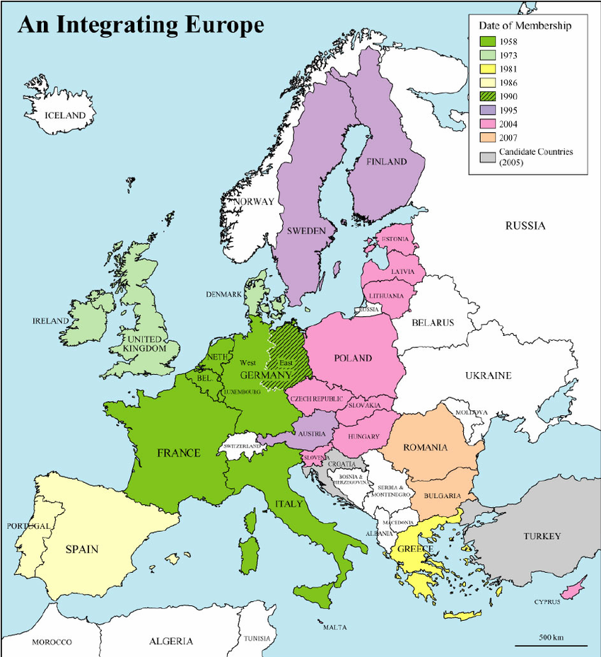 Map showing year each country joined the EU 