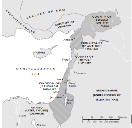 **Map showing the crusader states, 1100-1300**