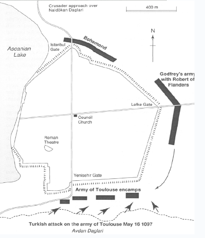 **Map showing the crusaders' position during the Siege of Nicaea**