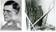**(left) Claus Schenk von Stauffenberg (right) Benito Mussolini and Adolf Hitler visiting the Wolf's Lair after the failed plot**