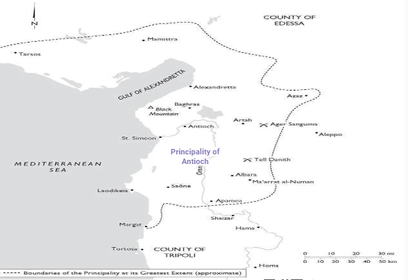 **Map showing the Principality of Antioch and its borders**