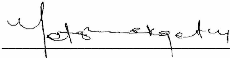 Diagram illustrating correct placement and formatting of the signature and printed name in a formal letter.