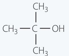 Diagram of the structural formula of tert-butanol to illustrate a tertiary alcohol.