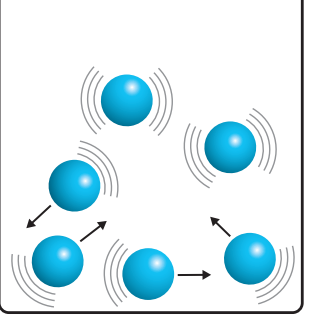 Simulation diagram illustrating ongoing particle movement in dynamic equilibrium scenarios.