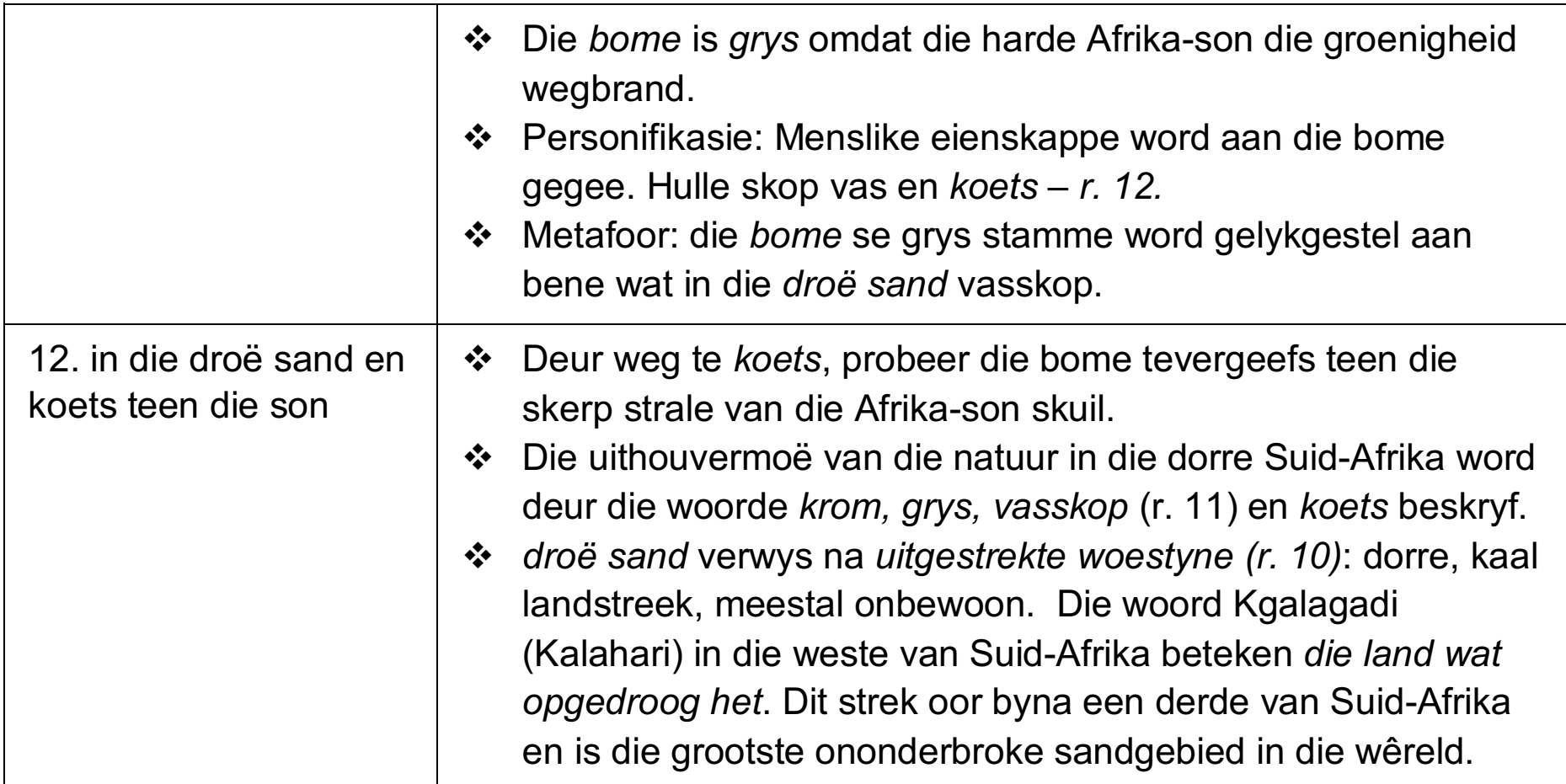 Diagram wat metafore en personifikasie met visuele simboliek vir boomwortels uitbeeld.