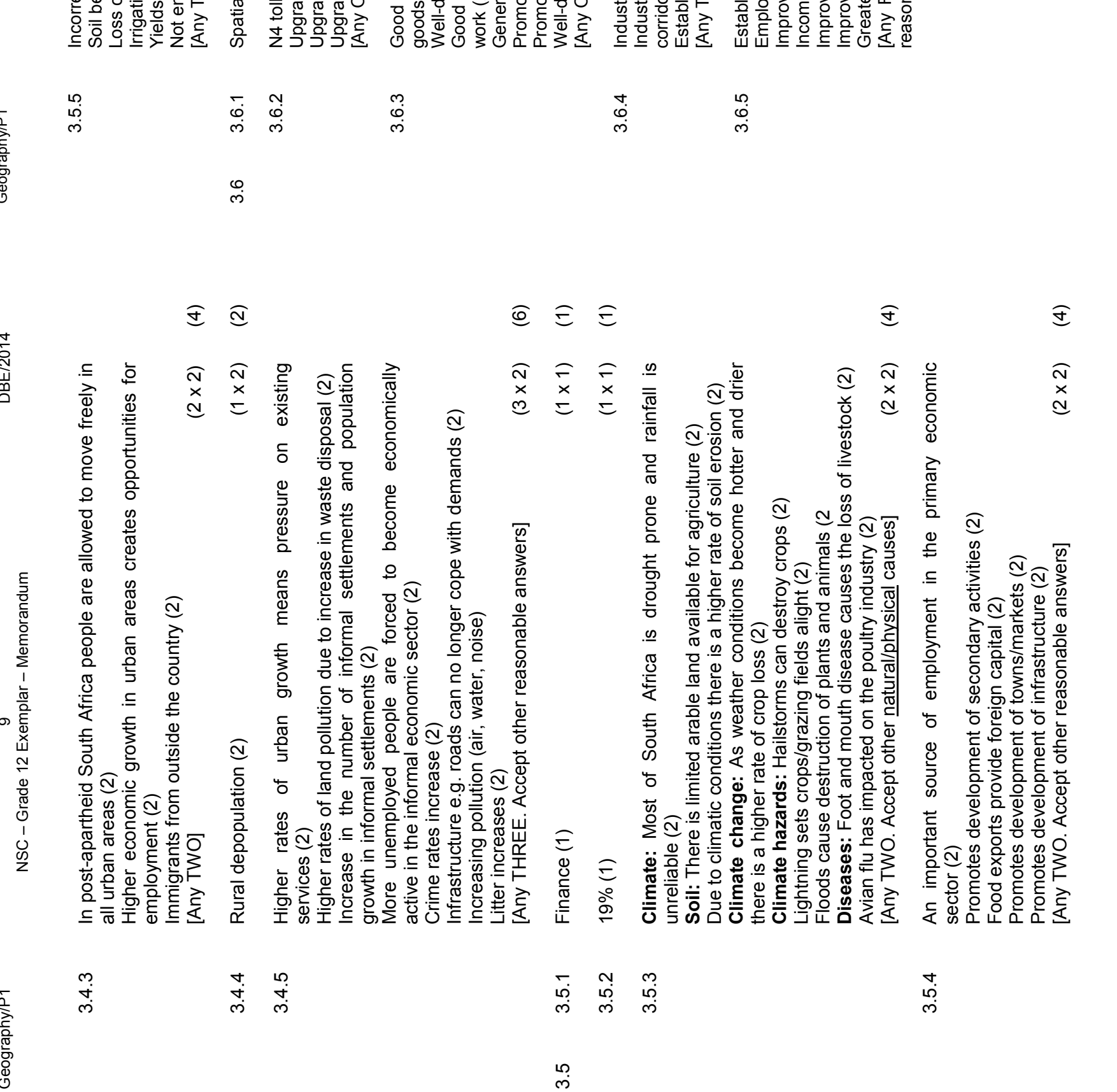 Table outlining employment numbers across key sectors in the South African economy.
