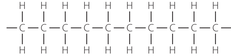 Diagram of decane depicting linear structure with ten carbon atoms.