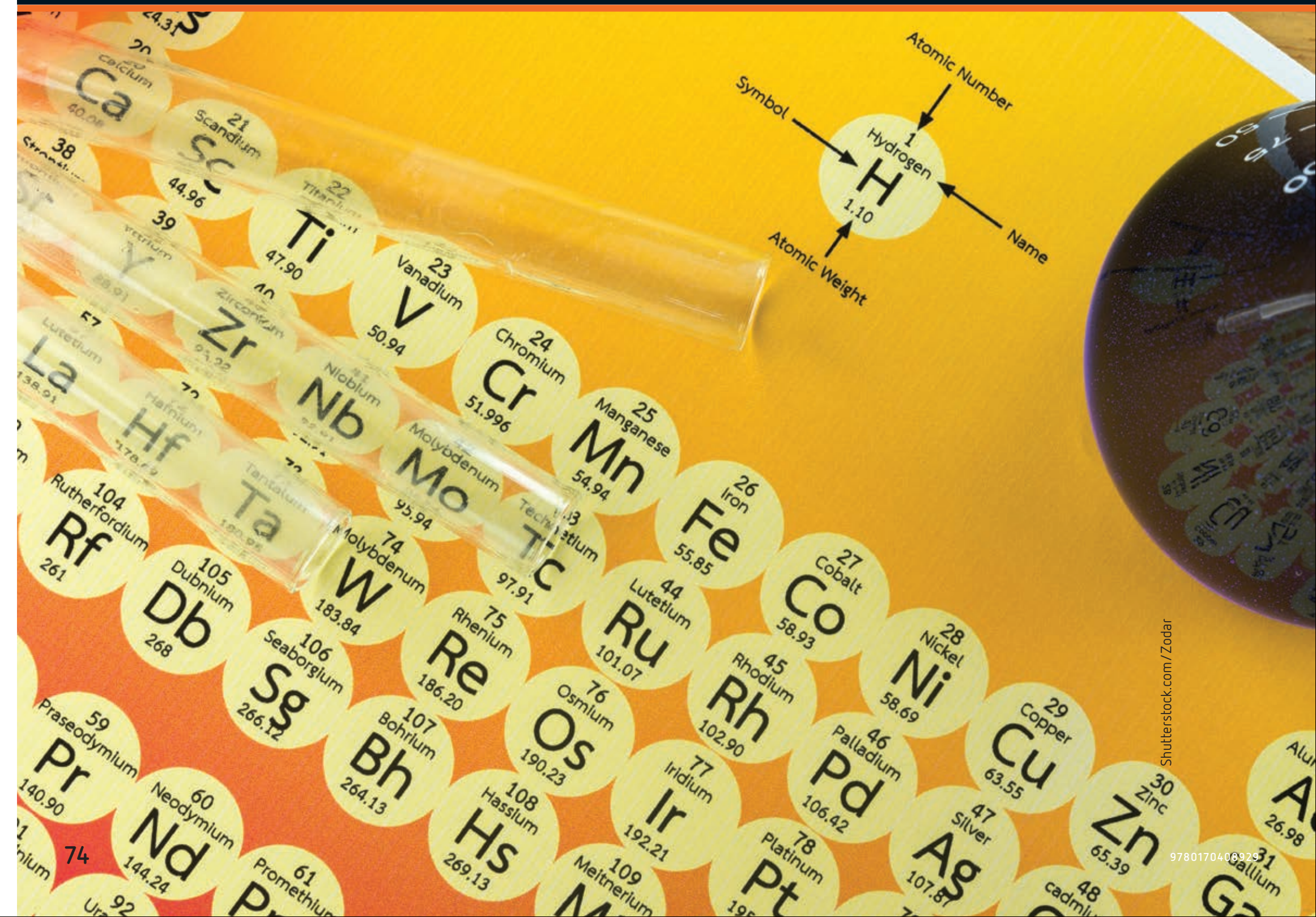 Illustration depicting Mendeleev and highlighting his predictions with the periodic table.