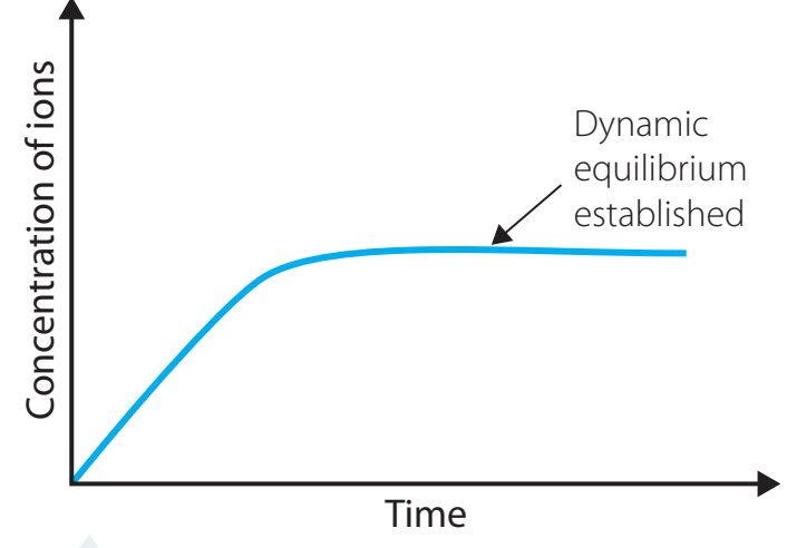 A saturation graph illustrating equilibrium in a sparingly soluble salt solution.