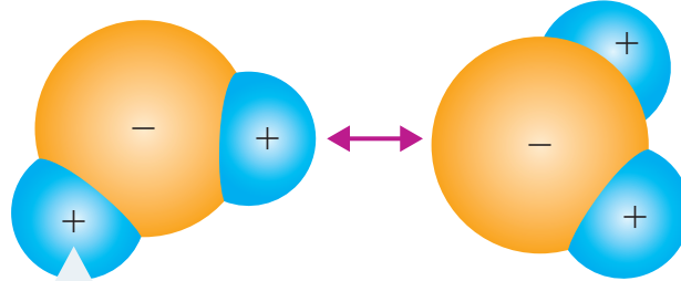 Molecular models depicting the effect of polarity on intermolecular forces and properties. Note how increasing polarity results in stronger intermolecular attractions which raise boiling points.