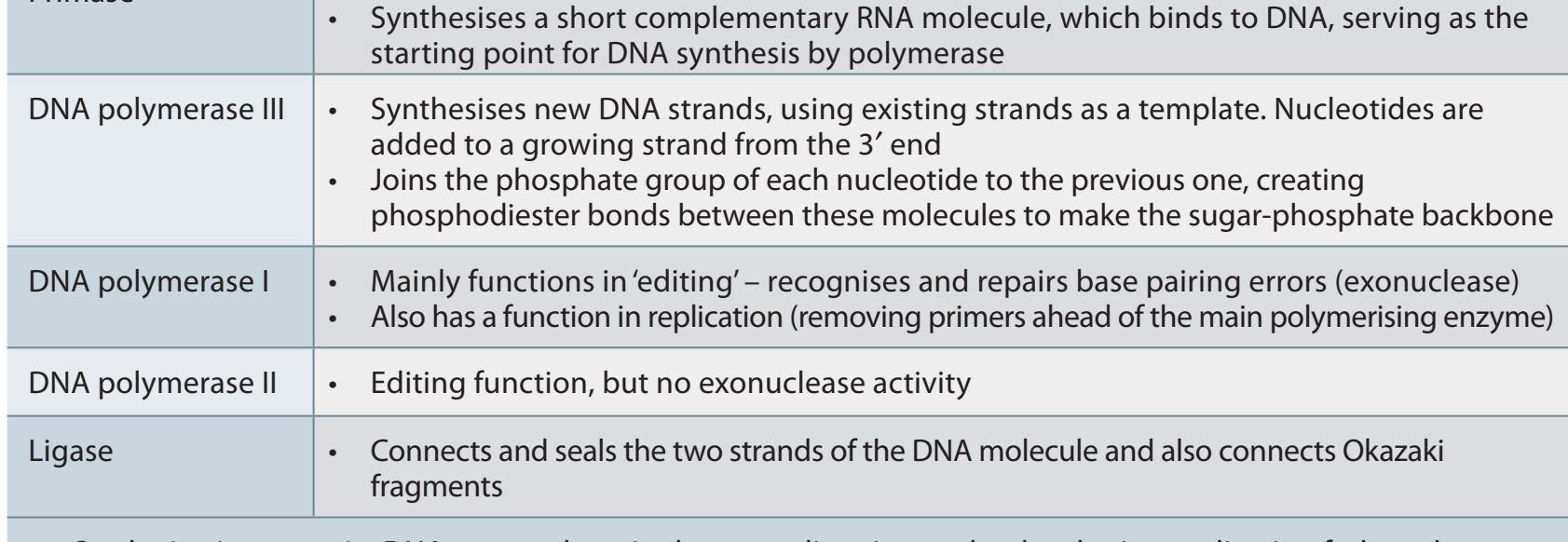 Replication processes table.