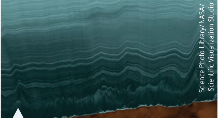Overlay showing specific layers within an ice core that correspond to volcanic events.